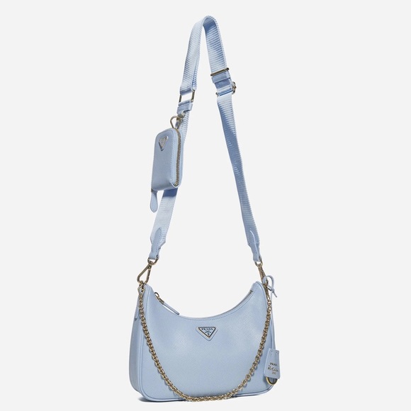 MSRP $2,600 New!! Authentic Prada Re-Edition 2005 Saffiano Leather Bag Baby Blue - Picture 3 of 16